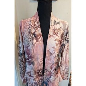 Christopher & Banks Women's L Pink Snakeskin Lace Floral Ruffle Cardigan